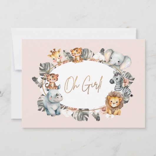 Girls Oval Frame Boho Tropical Safari Kinderdusche Einladung (Rückseite)
