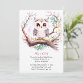 Girl's Owl Baby Shower Forest Adventure Einladung (Stehend Vorderseite)