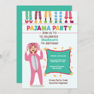 Girls Pajama Birthday Seepover Party Einladung