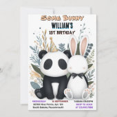 Girls Panda Ein kleiner Bunny macht einen 1. Gebur Einladung (Vorderseite)