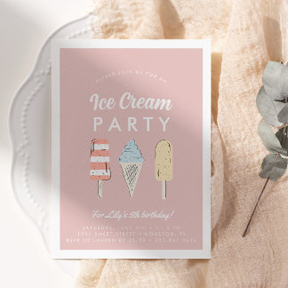 Girls Pastel Ice Creme Sommer Geburtstagsparty Einladung
