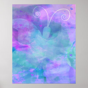 Girls Pastel Watercolor Lila Aquamarin Blue Pink Poster