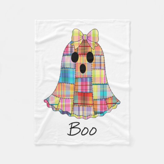 Girls Patchwork Ghost Colorful Halloween Madras Pl Fleecedecke (Vorderseite)