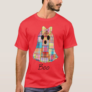 Girls Patchwork Ghost Colorful Halloween Madras Pl T-Shirt