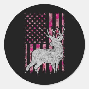 Girls Patriotic Pink Camouflage Usa Flag Hirschjag Runder Aufkleber