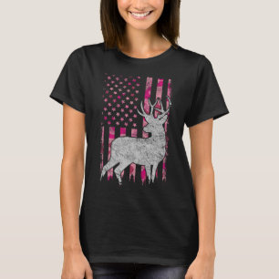 Girls Patriotic Pink Camouflage Usa Flag Hirschjag T-Shirt
