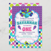 Girls Peacock Geburtstagsparty Einladung (Vorne/Hinten)