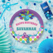 Girls Peacock Happy Birthday Party Personalisiert Pappteller (Party)
