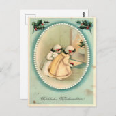 Girls Peeking at the Tree - Vintage Christmas Postkarte (Vorne/Hinten)