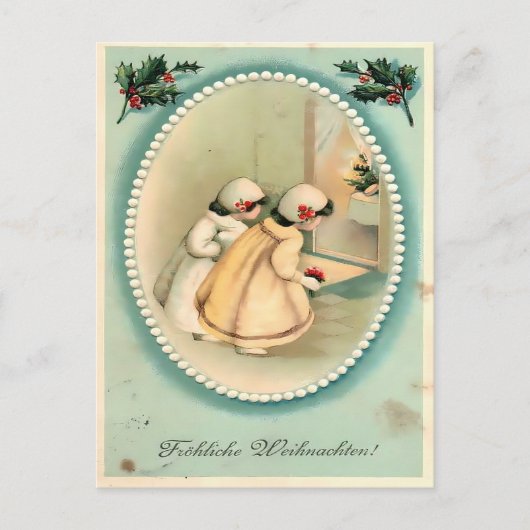 Girls Peeking at the Tree - Vintage Christmas Postkarte (Vorderseite)
