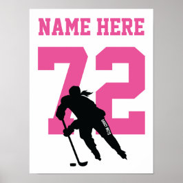 Girls Personalisiert Hockey Player Number Pink Poster