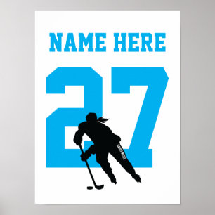 Girls Personalisiert Hockey Player Nummer Türkis Poster