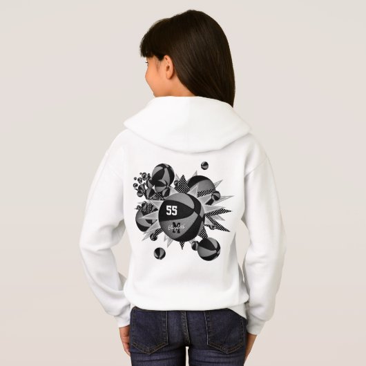 Girls personalisierte schwarz-graue Basketballstar Hoodie (Schwarz voll)