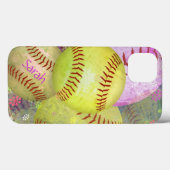 Girls personalisierter Softball Case-Mate iPhone Hülle (Rückseite (Horizontal))