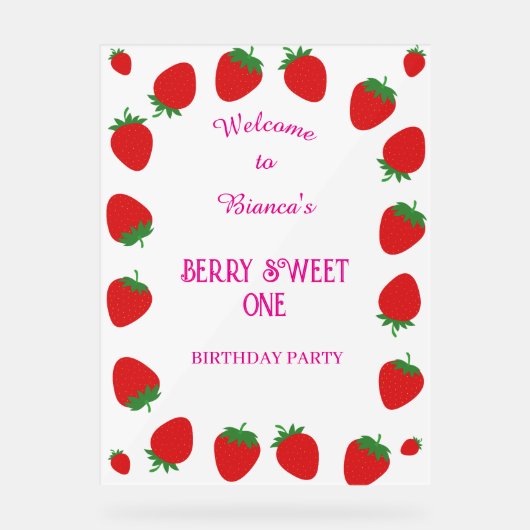 Girls Personalisiertes Berry Sweet One Willkommens Acrylschild (Vorderseite)