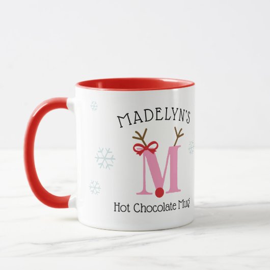 Girls Personalized Reindeer M Hot Chocolate Mug Tasse (Links)