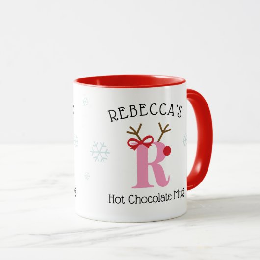 Girls Personalized Reindeer R Hot Chocolate Mug Tasse (VorderseiteRechts)