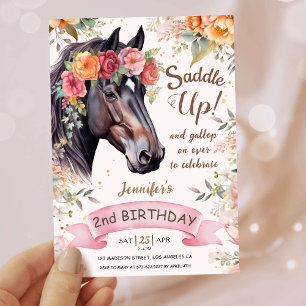 Girls Pferd 2. Geburtstag Pink Cowgirl Sattel Up Einladung