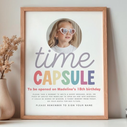 Girls Photo Retro Rainbow Time Capsule Sign Poster