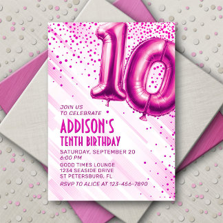 Girls Pink 10. Geburtstag Einladung