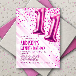 Girls Pink 11. Geburtstag Einladung