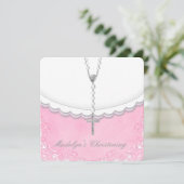 Girls Pink and Gray Christening Einladung (Stehend Vorderseite)