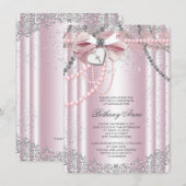 Girls Pink and Gray Pearl First Communation Einladung (Vorne/Hinten)