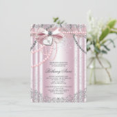 Girls Pink and Gray Pearl First Communation Einladung (Stehend Vorderseite)
