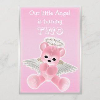 Girl's Pink Angel Teddy Bear 2. Geburtstag Party Einladung