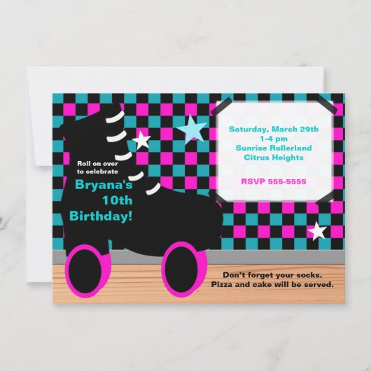 Girls Pink Aquamarin Skaten Skate Party Einladung (Vorderseite)