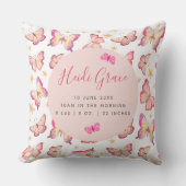 Girls Pink Aquarellbutterfly Blumenbäume Geburtsst Kissen (Vorderseite)