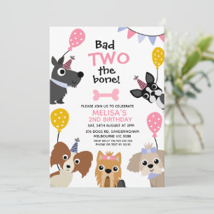 Girls Pink Ballon Bad zu den Knochen 2. Geburtstag Einladung