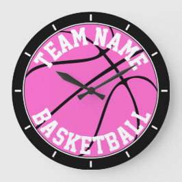 Girls Pink Basketball Custom Team Name or Text Große Wanduhr