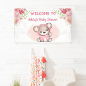 Girls Pink Bear Floral Custom Baby Duschbanner Banner (Insitu)