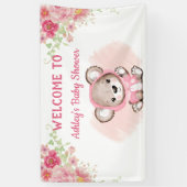 Girls Pink Bear Floral Custom Baby Duschbanner Banner (Vertikal)
