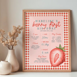 Girls Pink Berry Erstes Jahr Geburtstags-Meilenste Poster
