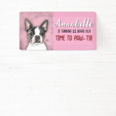 Girls Pink Birthday Party Banner Boston Terrier (InSitu)
