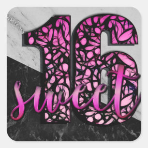 Girls Pink Black Marble Sweet 16 Geburtstagsparty Quadratischer Aufkleber