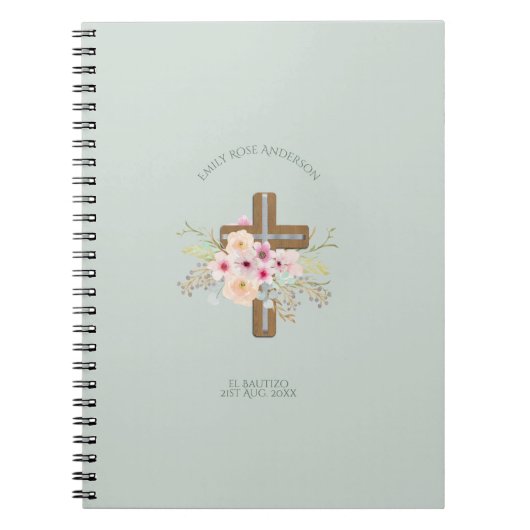 Girls Pink BlumenbAUTIZO Taufe Bautismo Name Notizblock (Vorderseite)