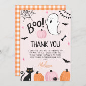 Girls Pink Boo Halloween Geburtstag Dankeschön Kar Einladung (Vorne/Hinten)