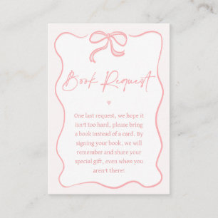 Girls Pink Bow Babydusche Buchanforderung Beilage Visitenkarte