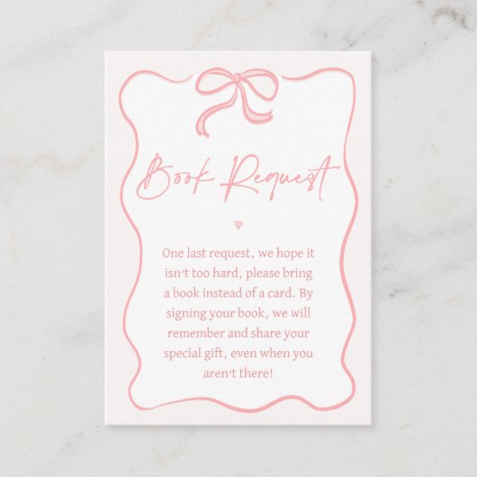 Girls Pink Bow Babydusche Buchanforderung Beilage Visitenkarte (Vorderseite)