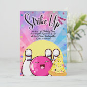 Girls Pink Bowling Gefärbte Krawatte Party Einladung (Stehend Vorderseite)