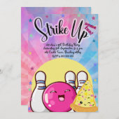 Girls Pink Bowling Gefärbte Krawatte Party Einladung (Vorne/Hinten)