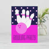 Girls Pink Bowling Party Einladung (Stehend Vorderseite)