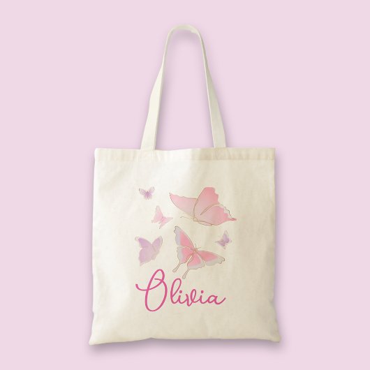 Girls Pink Butterfly Personalisiert Tote Bag Tragetasche