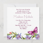 Girls Pink Butterfly Wildblumen Foto Abschluss Einladung (Rückseite)