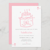 Girls Pink Cake 2. Geburtstag Einladung (Vorne/Hinten)