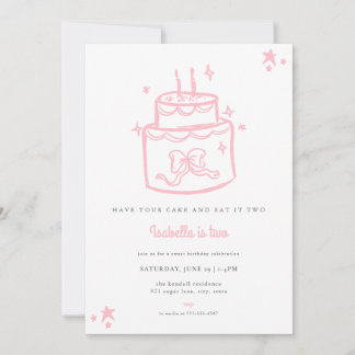 Girls Pink Cake 2. Geburtstag Einladung