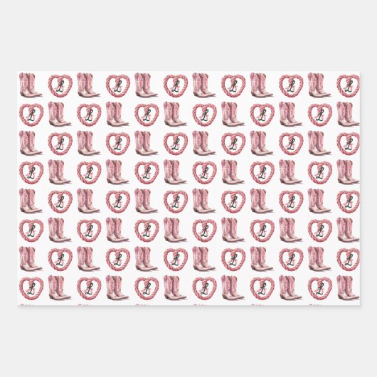 Girls Pink Cowgirl Monogram Geschenkpapier Set (Vorderseite 3)